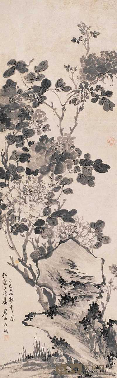 易君山 牡丹 立轴 140×44cm